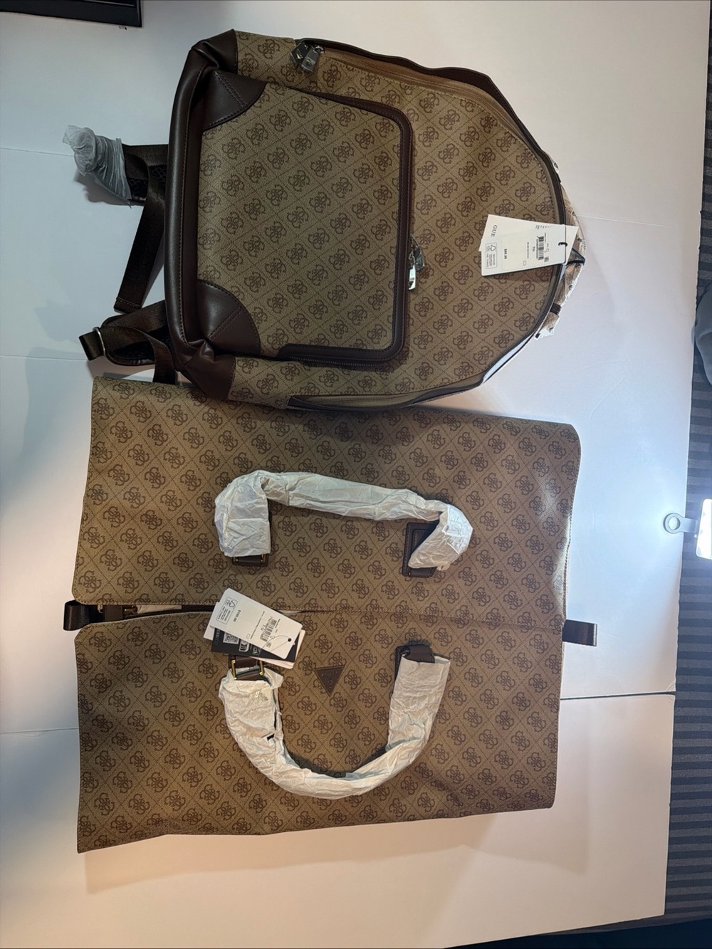 NWT Guess Brown Monogram Duffel and Backpack Set (3 piece set)